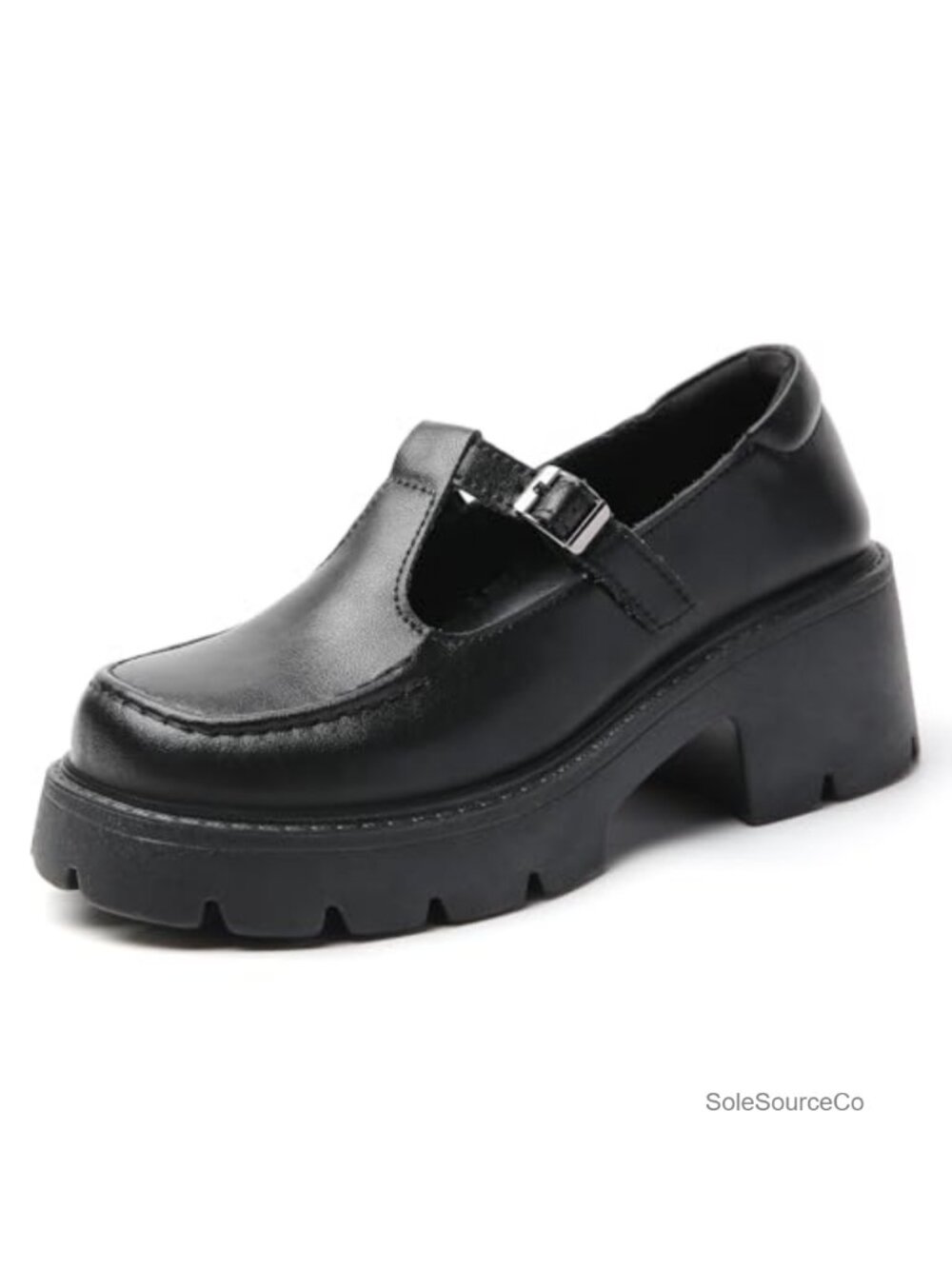 Women's Platform T-Strap Loafers Adjustable Buckle Chunky Sole